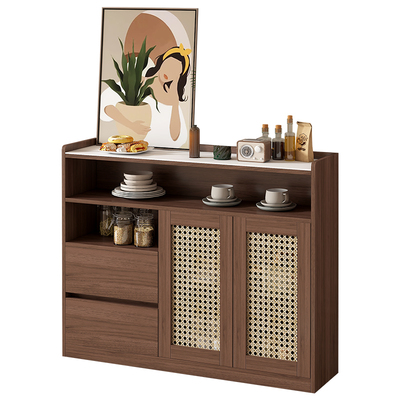 复古仿藤编餐边柜薄款窄柜家用储物收纳玄关柜客厅靠墙酒柜7G344