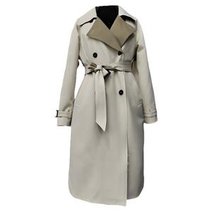 鸭鸭简约韩版长款风衣羽绒服秋冬季新品显瘦蝴蝶结系带保暖外套