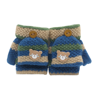 冬厚0-2岁1宝宝连指手套婴儿防吃不分指爬行翻盖毛线男女童半截