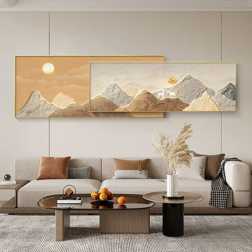 现代轻奢客厅装饰画山水画大气靠山叠加壁画高级感沙发背景墙挂画