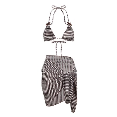 格子辣妹度假比基尼小胸聚拢