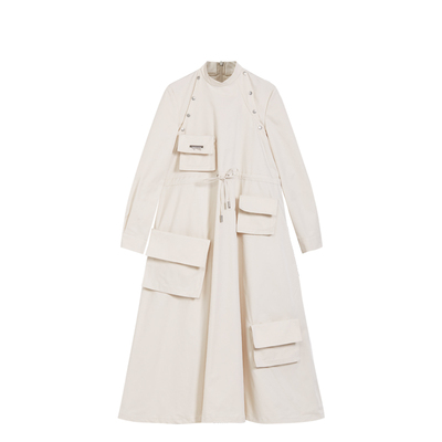 m0321原创秋季纯色多口袋连衣裙