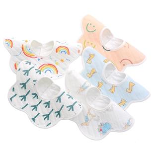 口水巾婴儿新生儿围嘴宝宝纯棉防水婴幼儿秋冬加棉围兜防吐奶垫款