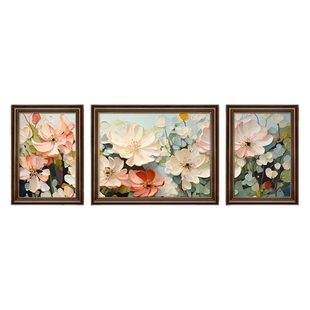 美式客厅装饰画花开富贵沙发背景墙挂画三联欧式壁画手绘油画花卉