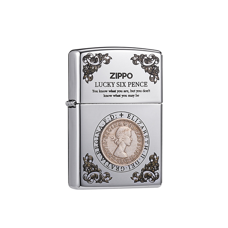 zippo打火机六便士镜面深雕贴章官方正品煤油防风男士收藏礼物