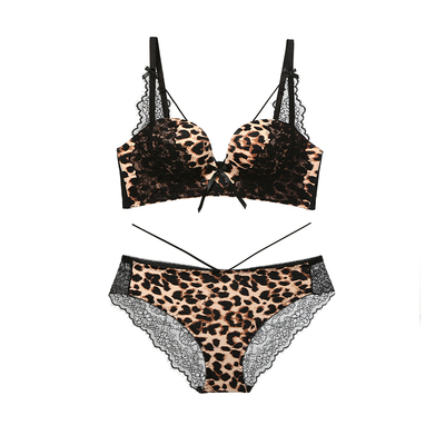 peach-box豹纹聚拢显大文胸套装