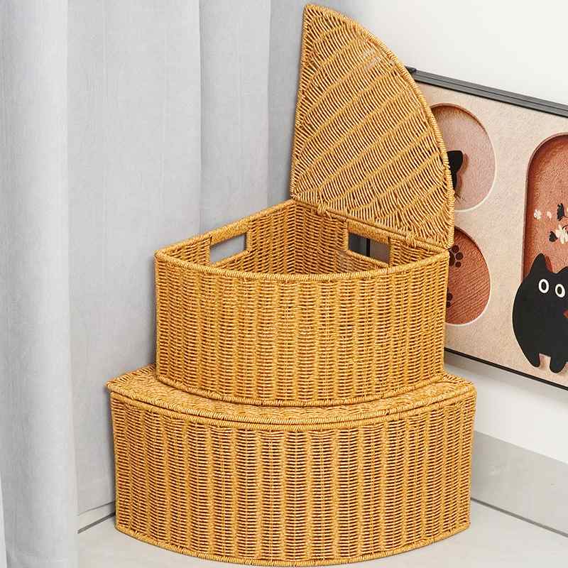 拐角遮丑扇形角落收纳箱大筐藤编储衣橱整理盒衣物转角物号仿家用