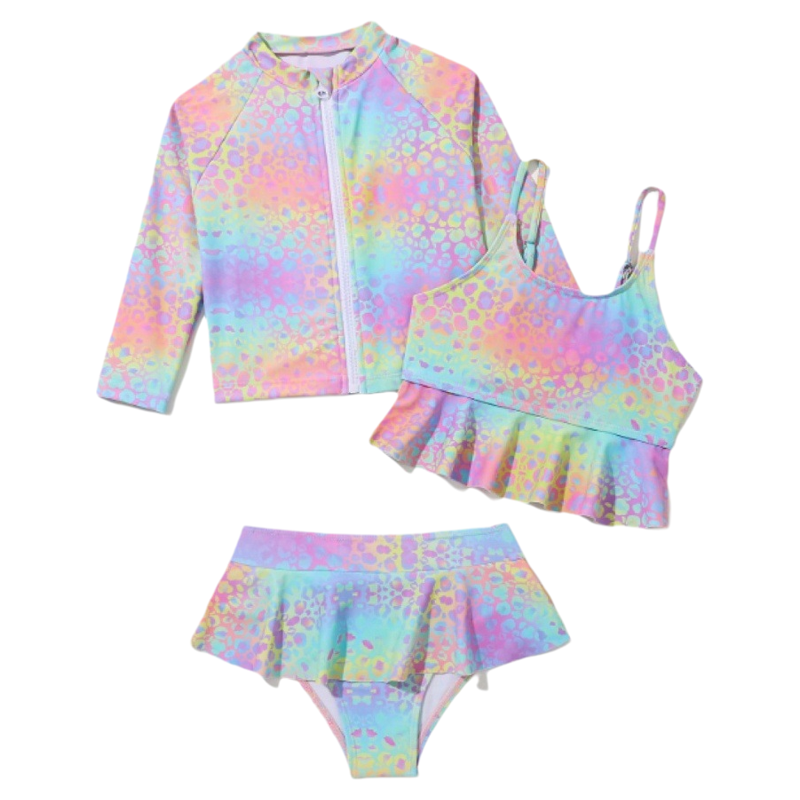KIDS SWIMSUIT中小童泳衣4-7岁女童防晒彩虹色泳装速卖通亚马逊