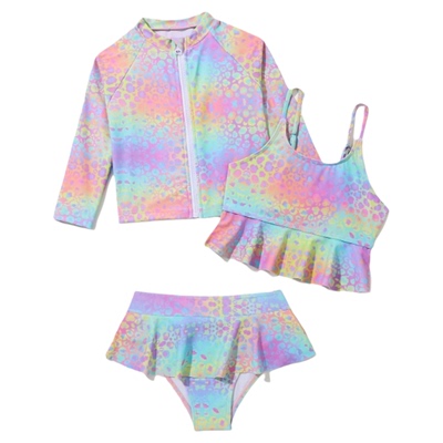 KIDS SWIMSUIT中小童泳衣4-7岁女童防晒彩虹色泳装速卖通亚马逊