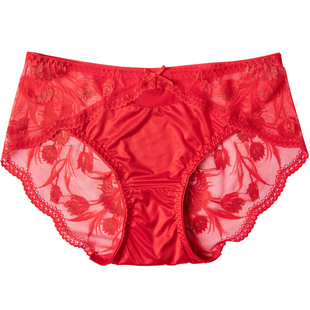 性感蕾丝纯棉裆抗菌内裤女生2025新款本命年三角短裤冰丝红色高级