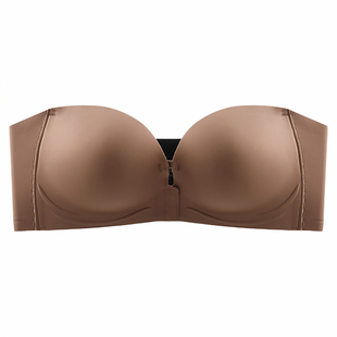 加厚5cm无肩带内衣女防滑聚拢小胸显大不空杯抹胸无痕前扣文胸罩