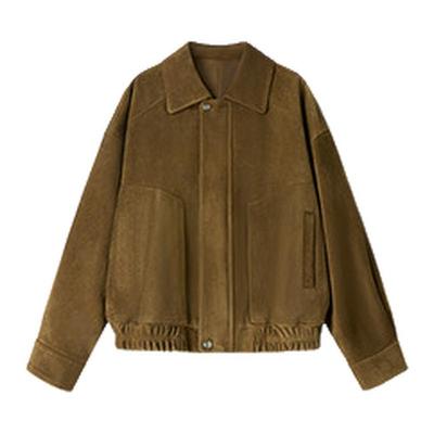 BTRS M南非进口羊反绒麂皮绒外套酷飒风阔版结构皮衣女款2025新款