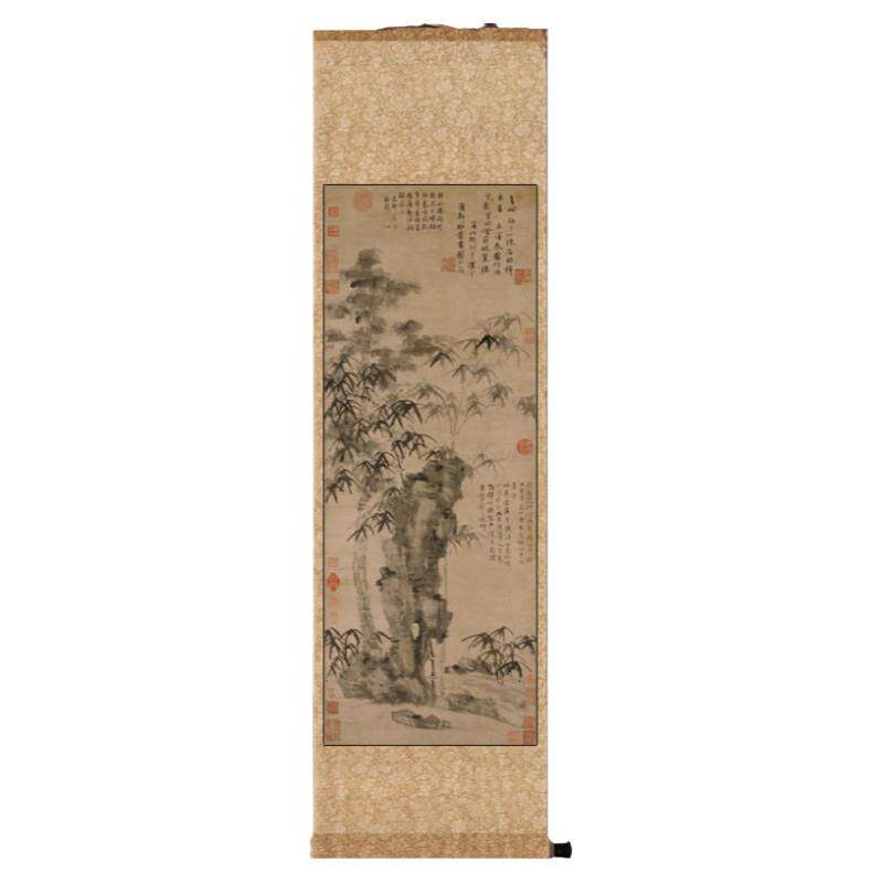 新款国画竹子写意水墨画中式客厅装饰画玄关竖版挂画郑板桥竹石兰