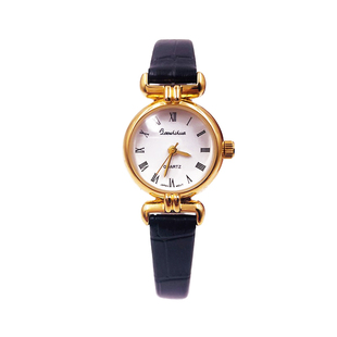 Vintage上海宝石花镀金圆盘罗马真皮经典女士小巧简约小金手表