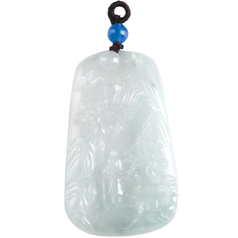 缅甸翡翠冰种山水悟道牌吊坠正品