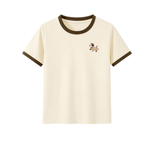 名创优品撞色短袖t恤女2026新款夏季纯棉衣服今年流行的爆款女装D