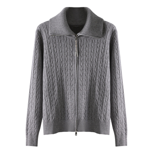 HAMYIHO lp老钱风绞花翻领高领打底衫女慵懒针织开衫毛衣内搭秋冬