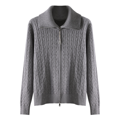 HAMYIHO慵懒感绞花高领针织开衫