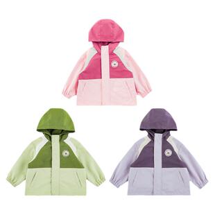 幼悠女童糖果拼色拉链暗扣冲锋衣春秋洋气可爱百搭休闲连帽外套潮