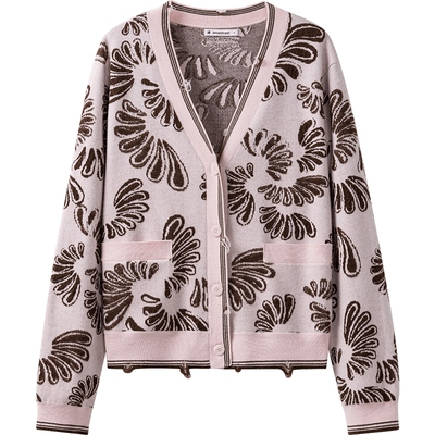 播商场同款提花V领针织衫女春季复古软糯显瘦毛衣BDS1UD1081