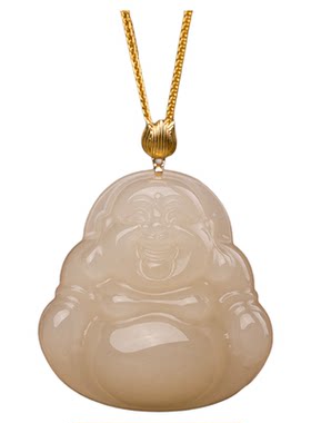 金玉良缘18K金和田玉弥勒佛吊坠