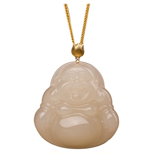 金玉良缘【醉花坞】18k金镶嵌藕粉大佛公吊坠玉佛玉坠天然和田玉