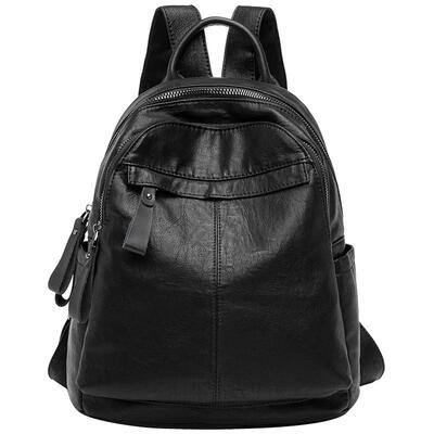 多袋真皮双肩包女新款质感软皮