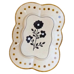 泽滕家方盘子花边早餐面包蛋糕点心沙拉甜品碟美式中古意面西餐碟