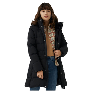 波顿2025秋冬季新款女士中长款黑杏两色白鸭绒羽绒服