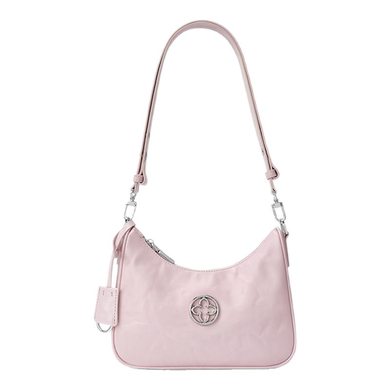 CASSILE卡思乐粉色腋下包女高级感牛皮单肩斜挎包新月半月包