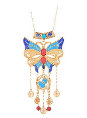 少数民族服饰女项坠旗袍汉服首饰冷珐琅工艺蝴蝶结流苏复古装项链