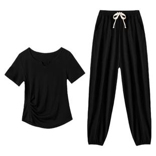 广场舞服装新款舞蹈服纯棉上衣短袖裤子跳舞健身操运动套装女夏季