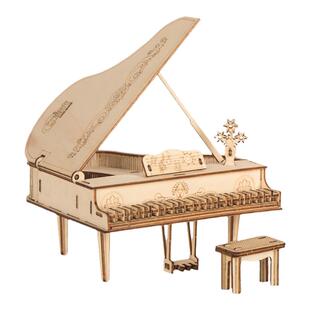 乐器diy拼装音乐盒苔藓钢琴竖琴木头拼图模型木质八音盒积木摆件