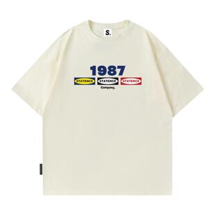 STA国潮美式字母1987短袖T恤男女夏季新款高街OS宽松重磅情侣上衣