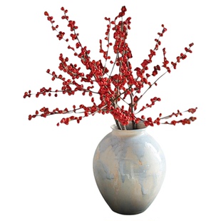 景德镇陶瓷花瓶养鲜花北美冬青日式简约插花装饰摆件白色侘寂风