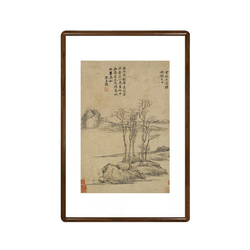 倪瓒五棵树山水画新中式装饰画