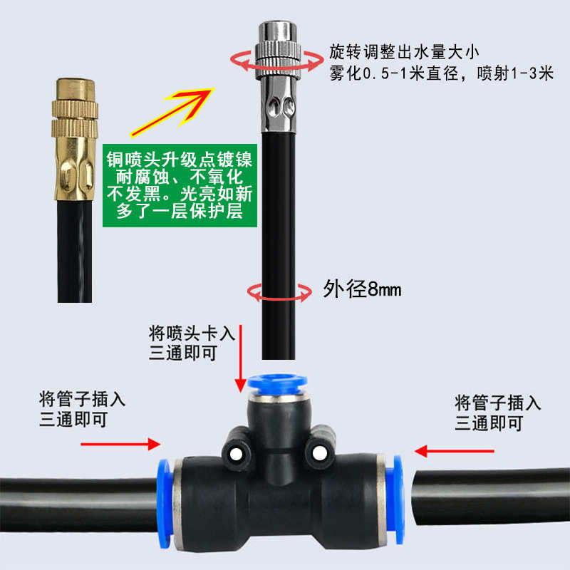万向浇花雾化喷头自动灌溉神器可调快插喷淋洒水设备微喷降温造雾