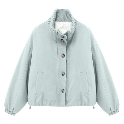 Basic House/百家好针织拼接立领短款羽绒服女新款小个子保暖外套