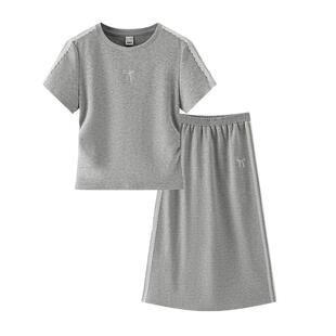 森马套装女小心机短上衣高腰半身裙2025新款夏拼接蕾丝两件套显瘦