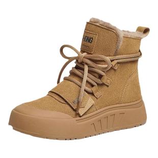 红蜻蜓雪地靴2025冬季新款女鞋厚底加绒加厚系带保暖棉鞋短靴女靴