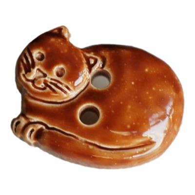 仿瓷感光亮焦糖棕乖巧小猫纽扣