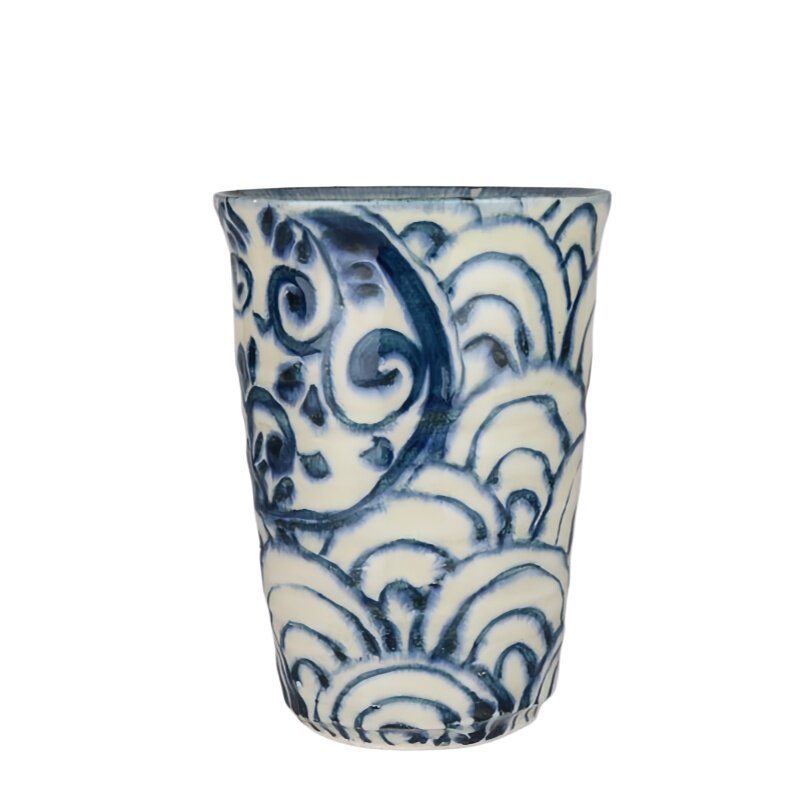 日本进口宗吉窑青花手绘猪口杯