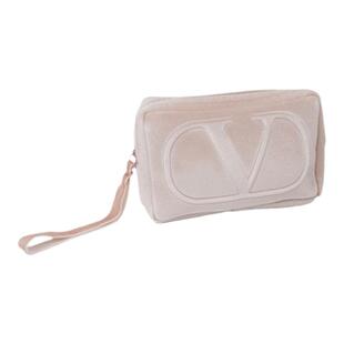 华伦天奴大v化妆包 丝绒面料收纳包 卡其色手拎大容量收纳包