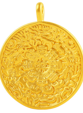 九宫八卦牌吊坠真金足金999项链手链手绳搭配件男女新3D硬黄金