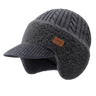 JEEP SPIRIT吉普保暖帽男士羊毛混纺冬季针织加绒围脖毛线帽套装