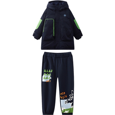 MQD童装儿童羽绒服2025冬装新款男童连帽加厚中大童工装外套套装