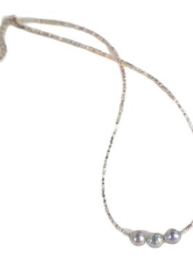 小立交 碎银子灰蓝色日本akoya海水珍珠项链S925纯银高级感锁骨链