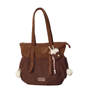 VANWALK圣诞系列 波点拼接托特包女大容量通勤包复古绒面单肩包