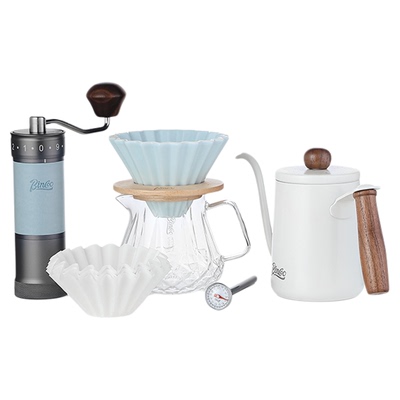Bincoo蓝色手冲咖啡壶手摇磨豆机