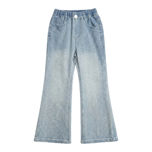 嗒囜【繁星闪烁】拉长腿型 牛仔喇叭裤宽松做旧复古女童春款长裤